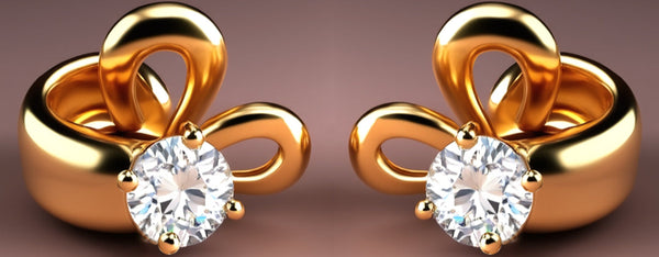 Gold earrings with diamond-like stones on a brown background