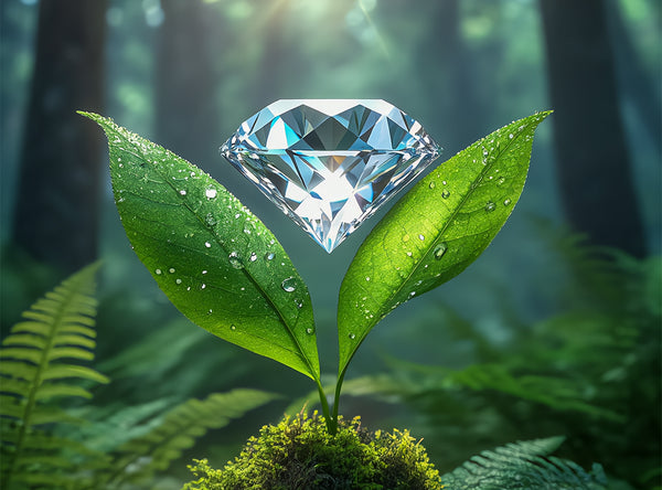 Diamond on a leaf with a forest background