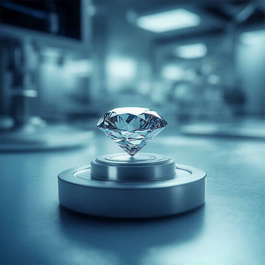 Diamond on a turntable with a blurred laboratory background