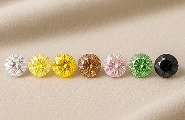 Row of colorful diamonds on a beige fabric background