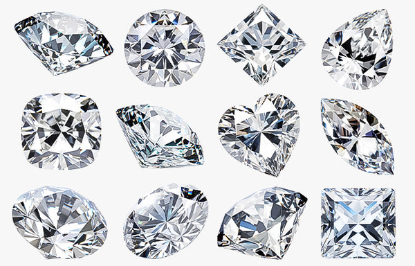 Collection of various diamond shapes on a white background
