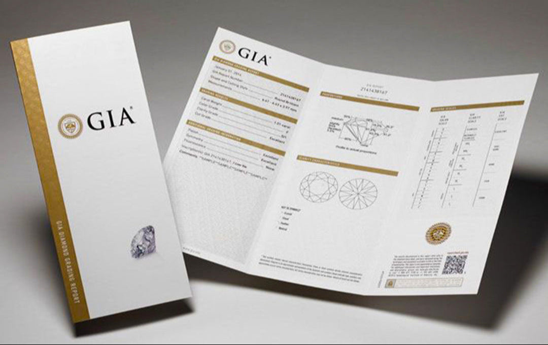 GIA diamond appraisal report on a gray background