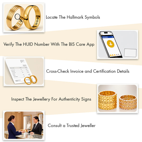 Steps to verify jewelry authenticity with BIS Care App and other methods.
