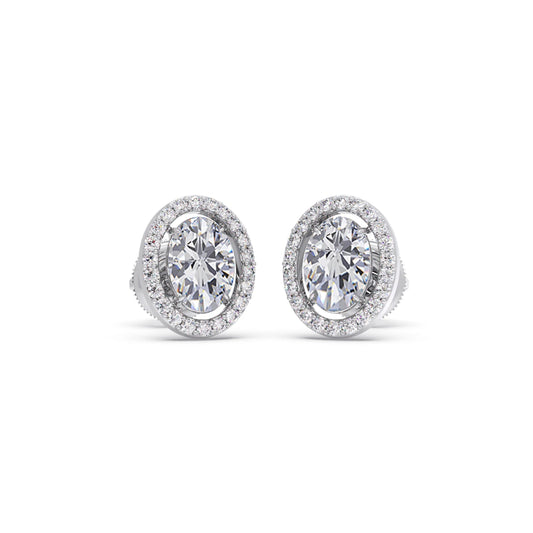 Oval Cut Diamond Halo Stud Earrings Oval Cut Diamond Halo Stud Earrings - White