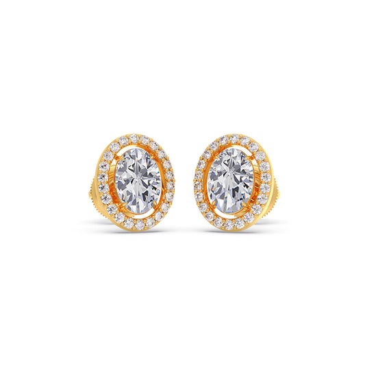 Oval Cut Diamond Halo Stud Earrings Oval Cut Diamond Halo Stud Earrings - Yellow