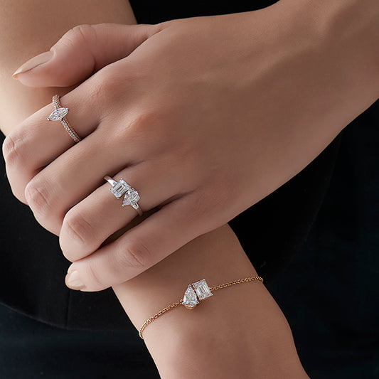 Pear & Emerald Cut Diamond Delicate Chain Bracelet Pear & Emerald Cut Diamond Delicate Chain Bracelet