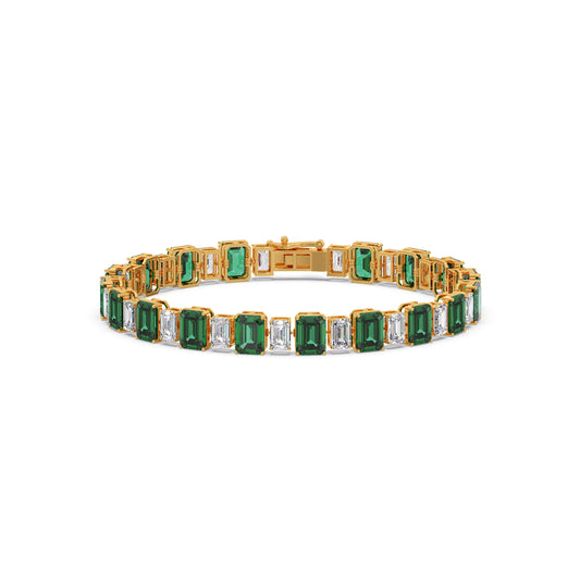 Emerald Cut Green Stone and Diamond Bracelet Emerald Cut Green Stone and Diamond Bracelet - Yellow