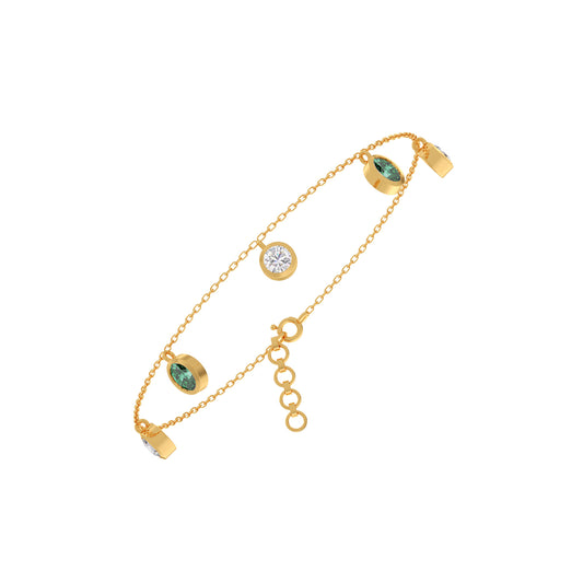 Oval Gem Round Diamond Chain Bracelet Oval Gem Round Diamond Chain Bracelet