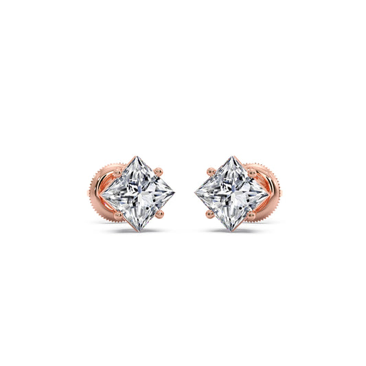 Four-Prong Princess Cut Diamond Stud Earrings Four-Prong Princess Cut Diamond Stud Earrings - Rose