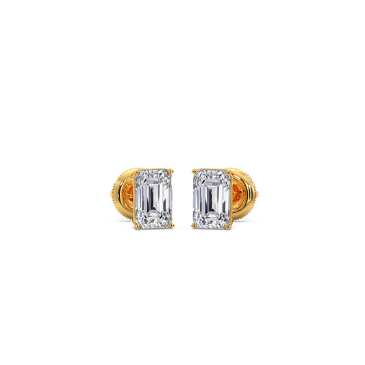 Four-Prong Emerald Cut Diamond Stud Earrings Four-Prong Emerald Cut Diamond Stud Earrings - Yellow