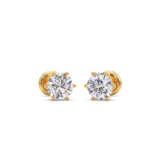 Six-Prong Round Brilliant Cut Diamond Stud Earrings Six-Prong Round Brilliant Cut Diamond Stud Earrings - Yellow