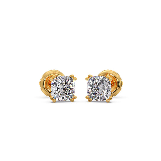 Cushion Cut Diamond Stud Earrings Cushion Cut Diamond Stud Earrings - Yellow