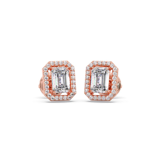 Halo Emerald Cut Diamond Stud Earrings Halo Emerald Cut Diamond Stud Earrings - Rose