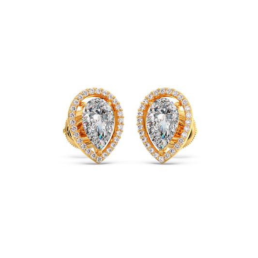 Pear-Shaped Diamond Halo Stud Earrings Pear-Shaped Diamond Halo Stud Earrings - Yellow