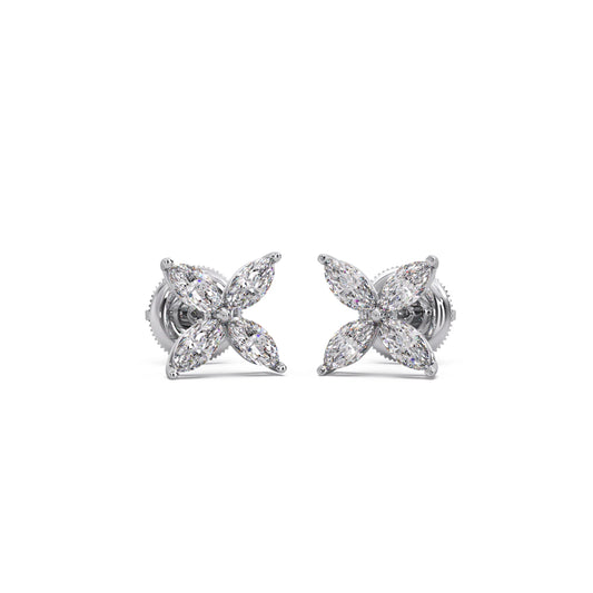 Marquise Cut Diamond Flower Stud Earrings Marquise Cut Diamond Flower Stud Earrings - White