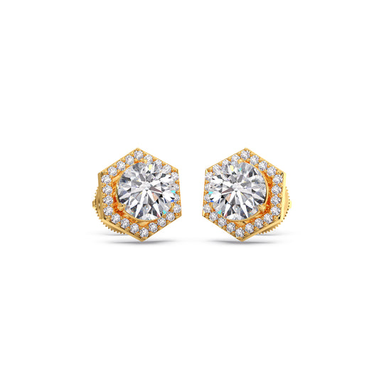 card-product Hexagon Frame Round Diamond Studs