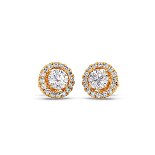Round Shape LGD Earrings with Halo Setting Round Shape LGD Earrings with Halo Setting - Yellow