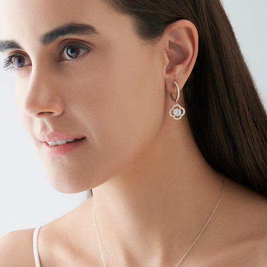 Floral Halo Diamond Dangles Earrings Floral Halo Diamond Dangles Earrings