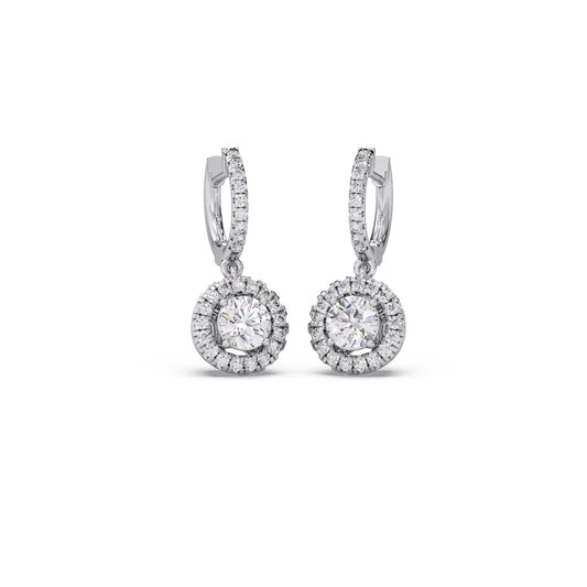 Halo Round Brilliant Drop Hoop Earrings Halo Round Brilliant Drop Hoop Earrings - White