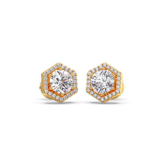 Hexagon Halo Round Diamond Stud Earrings Hexagon Halo Round Diamond Stud Earrings - Yellow