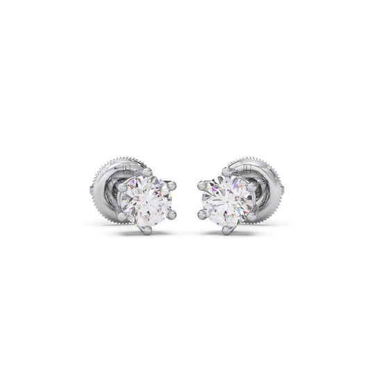 Six Prong Solitaire Round Diamond Stud Earrings Six Prong Solitaire Round Diamond Stud Earrings - White