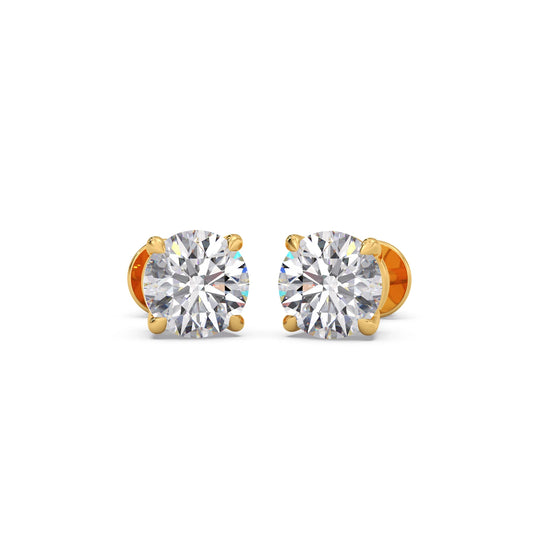 4 Prong Round-Cut 3.00 Ct Diamond Solitaire Studs 4 Prong Round-Cut 3.00 Ct Diamond Solitaire Studs - Yellow