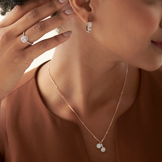 Emerald and Round-Cut Diamond Hoop Earrings Emerald and Round-Cut Diamond Hoop Earrings - MQ