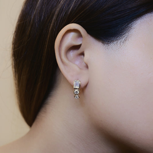 Emerald and Round-Cut Diamond Hoop Earrings Emerald and Round-Cut Diamond Hoop Earrings