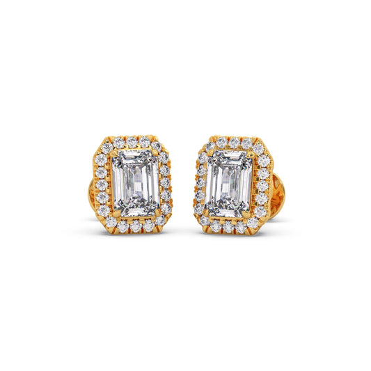 Emerald-Cut Halo Classic Diamond Studs Emerald-Cut Halo Classic Diamond Studs - Yellow