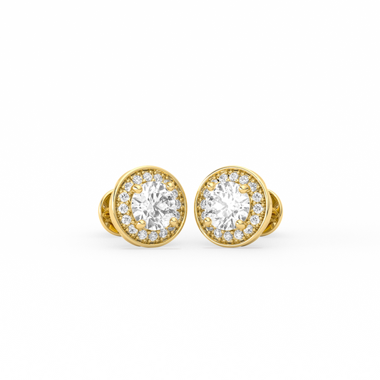 Round-Cut Halo Classic Diamond Studs Round-Cut Halo Classic Diamond Studs - Yellow