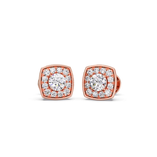 Halo Diamond Square Stud Earrings Halo Diamond Square Stud Earrings - Rose