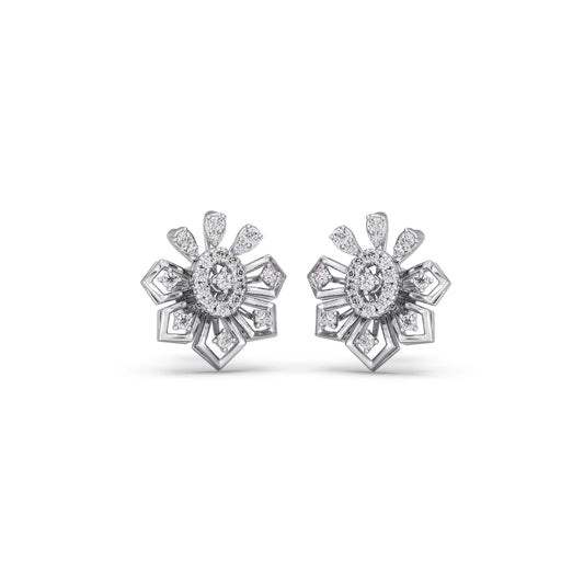Round Diamond Starburst Platinum Earrings Round Diamond Starburst Platinum Earrings - Plt
