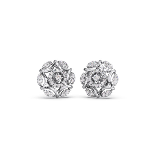 Flower Diamond Stud Platinum Earrings Flower Diamond Stud Platinum Earrings - Plt