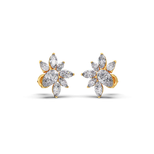 Floral Pear and Marquise Diamond Stud Earrings Floral Pear and Marquise Diamond Stud Earrings - Yellow