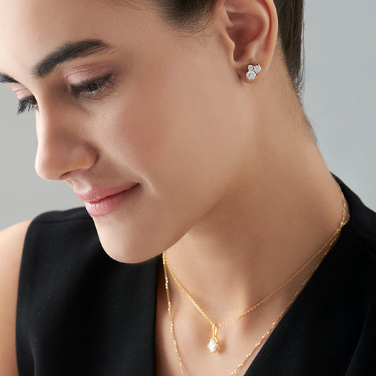 Three Stone Round Diamond Stud Earrings Three Stone Round Diamond Stud Earrings - MQ