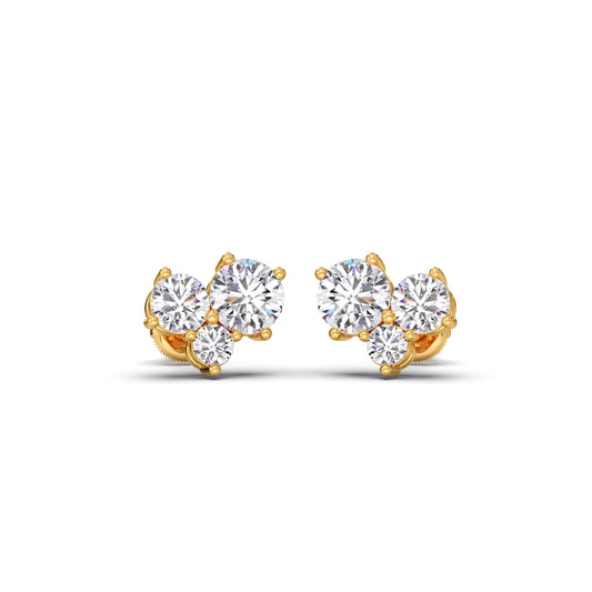 Three Stone Round Diamond Stud Earrings Three Stone Round Diamond Stud Earrings - Yellow