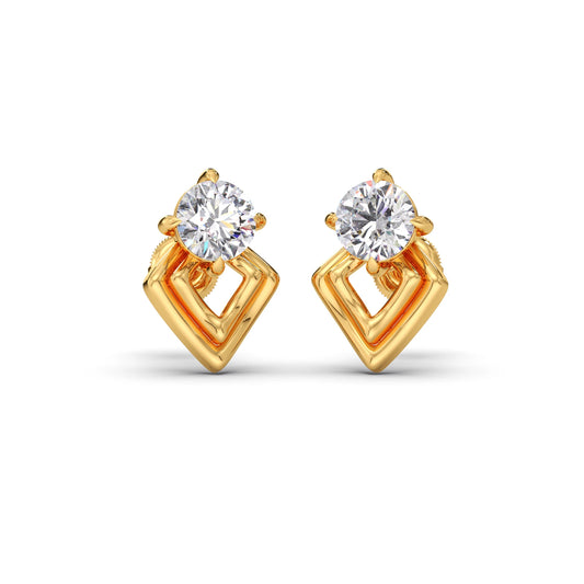 Kite Shape Frame Round Diamond Stud Earrings Kite Shape Frame Round Diamond Stud Earrings - Yellow