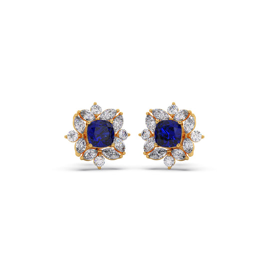Floral Halo Stud Earrings with Blue Gemstone Floral Halo Stud Earrings with Blue Gemstone - Yellow