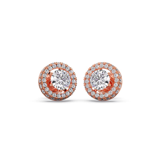 3.04ct Halo Solitaire Diamond Earrings 3.04ct Halo Solitaire Diamond Earrings - Rose