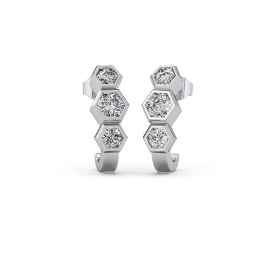 Bezel Set Hexagon Diamond Earrings Bezel Set Hexagon Diamond Earrings - White