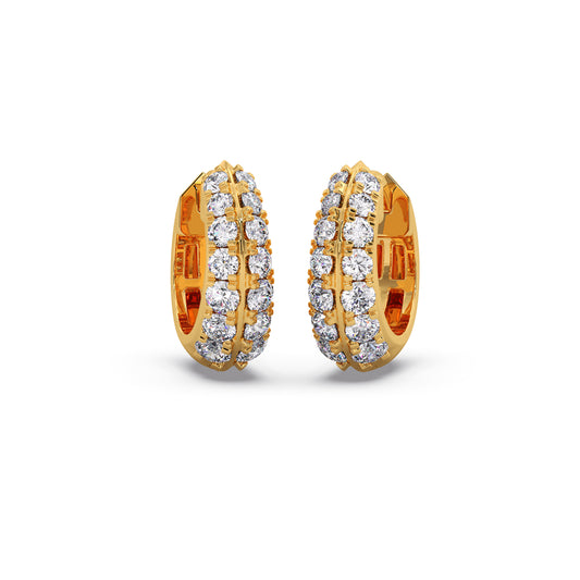 Two-Row Round Diamond Huggie Earrings Two-Row Round Diamond Huggie Earrings - Yellow