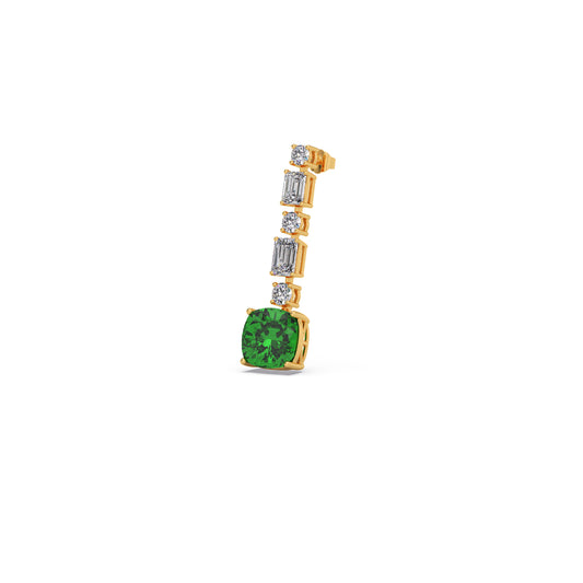 Green Gemstone Emerald & Round Line Earrings Green Gemstone Emerald & Round Line Earrings