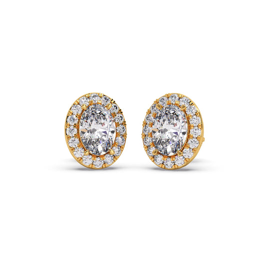 Classic Oval & Round Diamond Halo Studs Earring Classic Oval & Round Diamond Halo Studs Earring - Yellow
