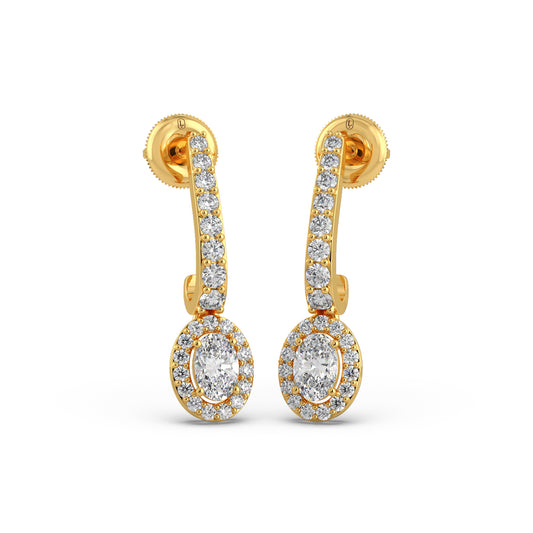 Diamond Dangle Earrings with Oval Halo Diamond Dangle Earrings with Oval Halo - Yellow