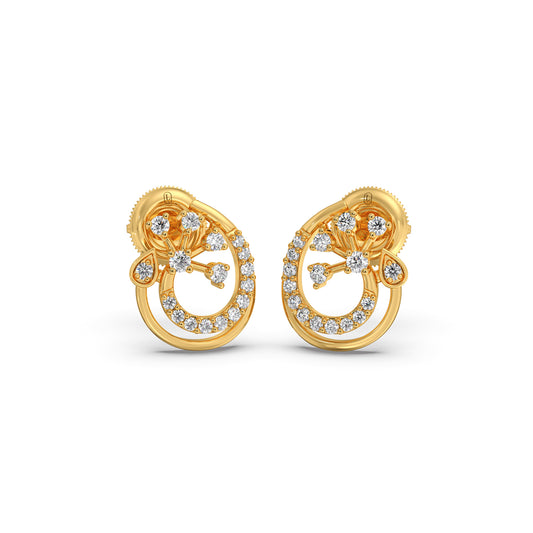 Round Diamond Floral Swirl Earrings Round Diamond Floral Swirl Earrings - Yellow