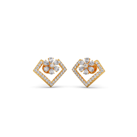 Pear & Round Diamond Floral Stud Earrings Pear & Round Diamond Floral Stud Earrings - Yellow
