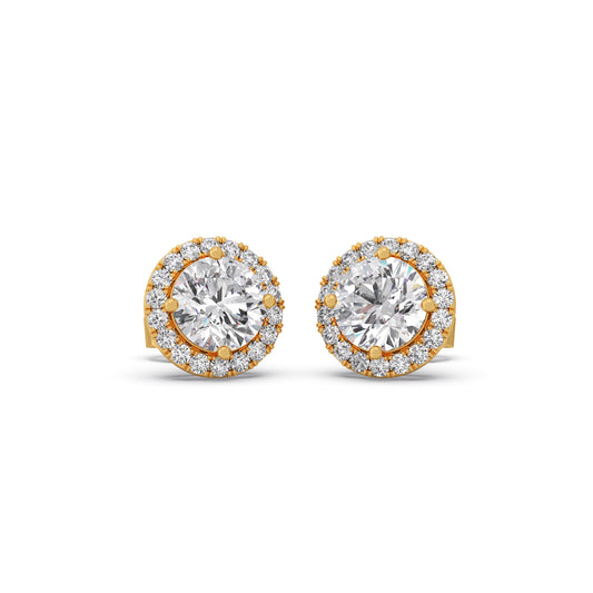 card-product Round Solitaire Diamond Halo Stud Earrings