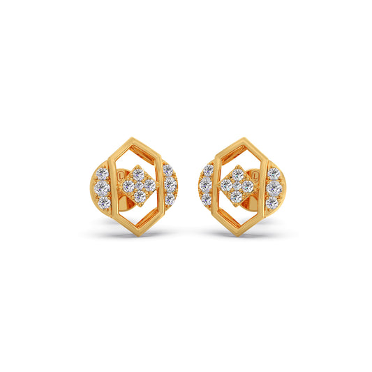 The Hex-Frame Round Diamond Stud Earrings The Hex-Frame Round Diamond Stud Earrings - Yellow