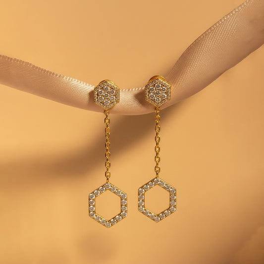 Gold Hexagon Diamond Dangle Earrings Gold Hexagon Diamond Dangle Earrings