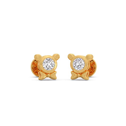 Round Diamond Studs Earrings with Bows Round Diamond Studs Earrings with Bows - Yellow